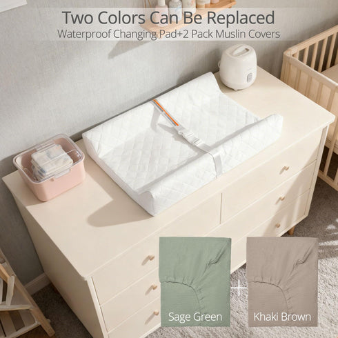 2 Pack 32" 16.6" Muslin Baby Changing Pad, Muslin Soft Cotton Covers & Waterproof Lining Foam Diaper Changing Table Pad