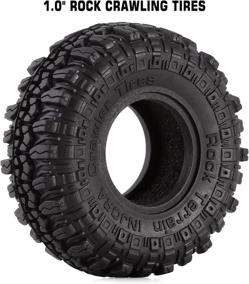 INJORA 1.0 Tires Soft Rubber Crawler Wheel Tires for 1/18 TRX4M, SCX24, Gladiator, Bronco, C10, 4PCS