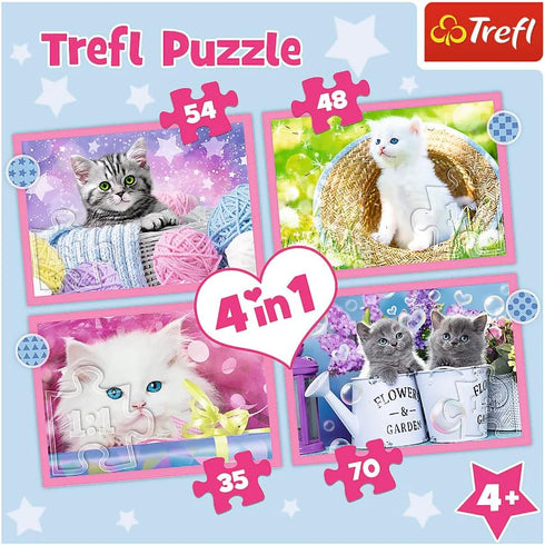 Trefl 4in1 Jigsaw Puzzle Fun Cats Print, DIY Creative Classic Puzzle for Adults and Children