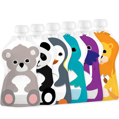 Squooshi Reusable Baby Food Pouches for Toddlers, BPA Free, Freezer Safe, Refillable for Applesauce Yogurt, 6 Pack