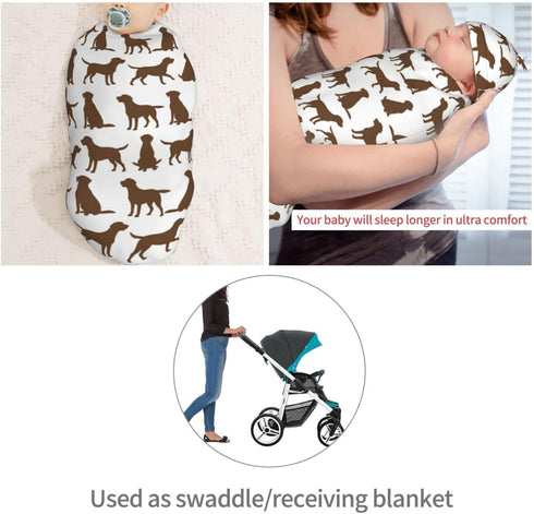 Sets Brown Labrador Retriever Dog Newborn Swaddle Blankets Hat Soft Baby Receiving Blanket Swaddle Sack for Baby Shower
