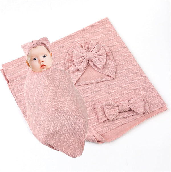 DDNFO Baby Swaddle Blanket and Hat Headband Set for Boy Girl Newborn Baby