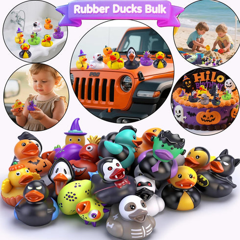 Yomwet 24 Pcs Halloween Rubber Ducks in Bulk, Ducking for Jeeps Baby Bath Toys, Halloween Goodie Bags Fillers Stuffers