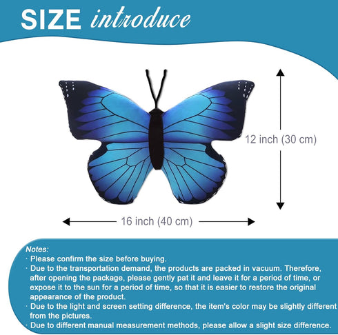 zhidiloveyou Kawaii Butterfly Stuffed Animal Plush Toy, Blue Butterfly Pillow Gift, 16×12 inch