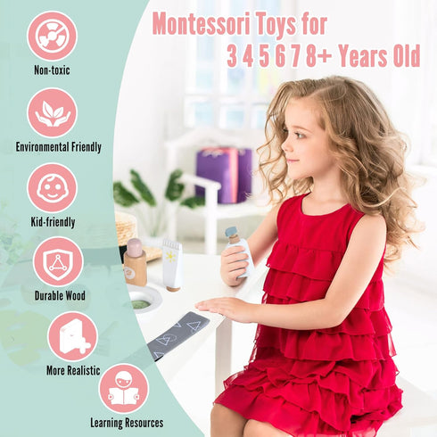 WHOHOLL Wooden Makeup Toy Set, Pretend Beauty Salon Toys for Toddler, Christmas Birthday Gift for 2-5 Year Old Girls