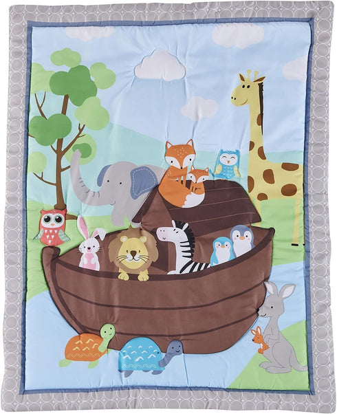 CribMATE 2 Set Set Blue Noah's Ark Theme Nursery Crib Bedding PCs Quilt Fitted Sheet Animal Thematic Baby Cot Bedding