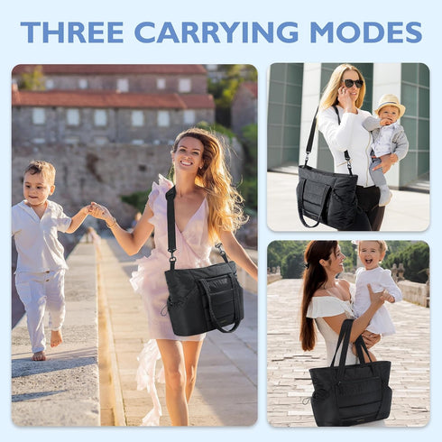 mommore Diaper Bag Tote with Stroller Organizer Puffer Bag Large Capacity Baby Bag with Changing Pad for Travel