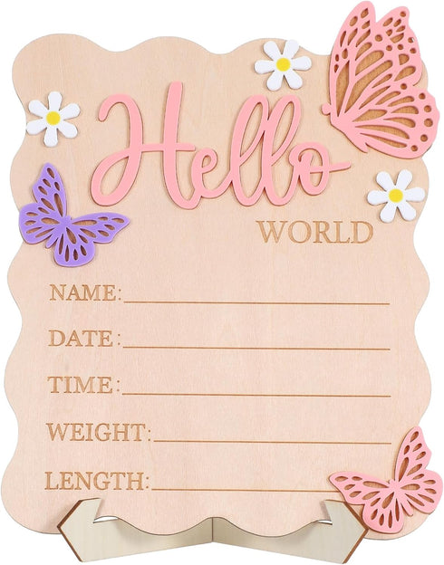 Josojoou Welcome Baby Sign, Hello World Newborn Sign, Pink Baby Name Announcement Mark,