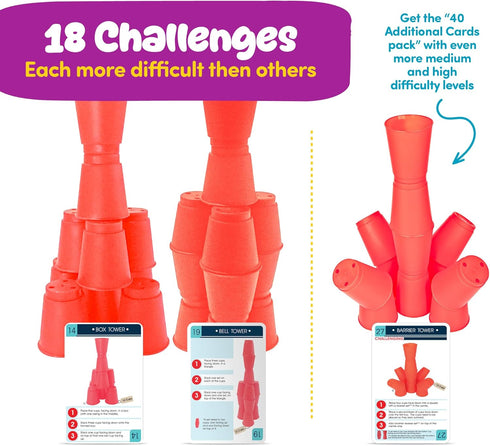 Set 24 18 Gamie Stacking Cups Game for Kids - Includes Cups, Fun Challenging Cards, and Water Timer - Family Games
