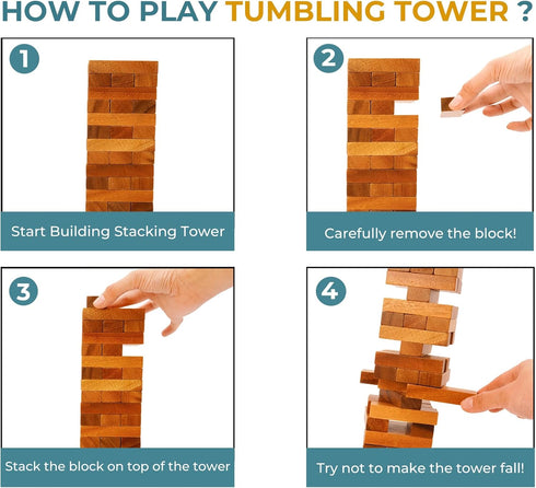 BSIRI Wooden Tumbling Tower Family Game for Senior and Adult and Classic Stacking Party Block for Challenging Your