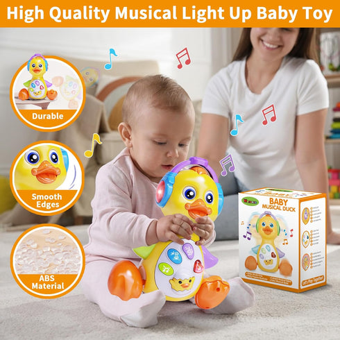 Musical Baby Toys Duck, Infant Tummy Time Toys for 0-12 Months, Crawling Dancing Light Up Learning Gifts