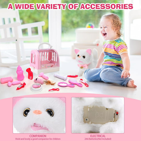 WorWoder 15PC Robot Plush Electronic Interactive Cats That Move and Meow Walking Wagging Lifelike Stuffed Kitten Toy