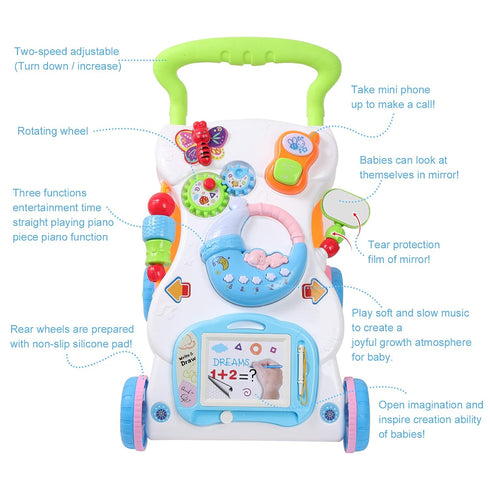 2 in 1 Sit to Stand Baby Walker with Music and Light, Push Toys for Toddlers 1-3 for Learning to Walk, Baby Walking Toys