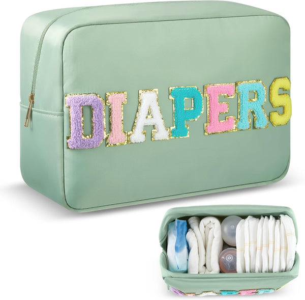 Geetery Portable Small Diaper Caddy Bag Chenille Letter Diaper Holder Wipes Travel