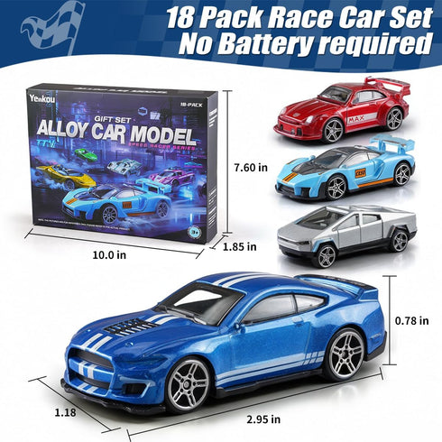 Yewkou 18-Pack, 1:64 Set, 3 (18 Pack) Toys Cars Scale Die-Cast Metal Vehicles Includes Pickup, Racing Cars,Sports Cars