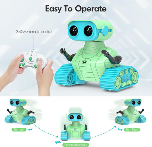 ALLCELE Robot Toys, Rechargeable RC Robots for Kids Boys, Remote Control Toy with Music and LED Eyes, Ideal Gift