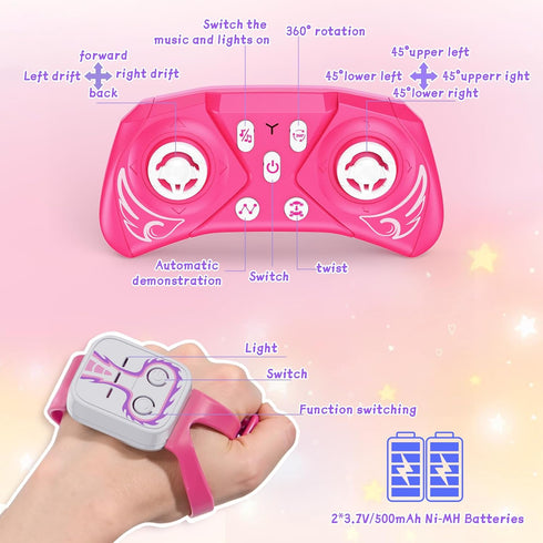 ZHYLLO 6-8-12, 2.4Ghz 4WD 6 7 8 9 10 11 12+ Unicorn Remote Control Car for Girls Age Pink RC Gesture Sensing Stunt
