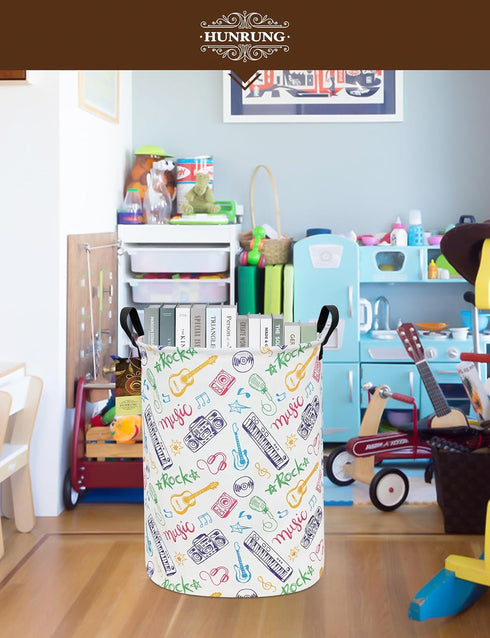 HUNRUNG Collapsible Fabric Storage Basket, Waterproof Laundry Hamper with Handles, Round Storage Bin for Clothes Toys