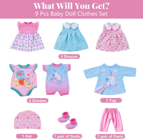 6 Sets 12-16 Inch Set BABESIDE of Baby Doll Clothes for Dolls, Babydolls Clothes and Accessories with Hat Socks