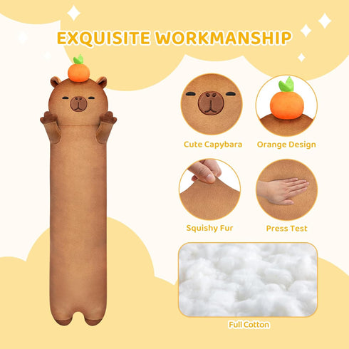 Long Plush Capybara Body Pillow - 20 Inch Cute Stuffed Animal - Soft Cuddle Pillow Gift for Girls