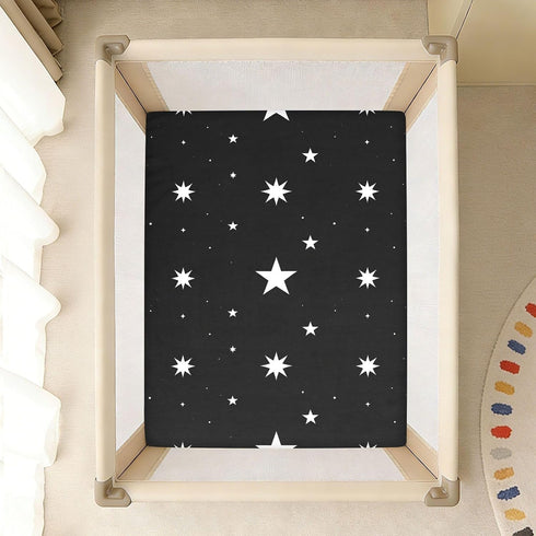 CZXW 52" 28" Night Stars Black Crib Sheets Fitted x Natural Cotton Soft & Breathable for Baby Crib Mattress