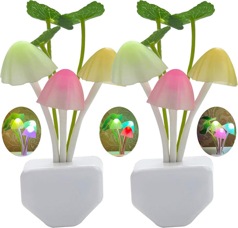 2 Pack Sensor LED Night Lights - Color Changing Plug-in Mushroom Dream Bed Lamp for Kids and Adults