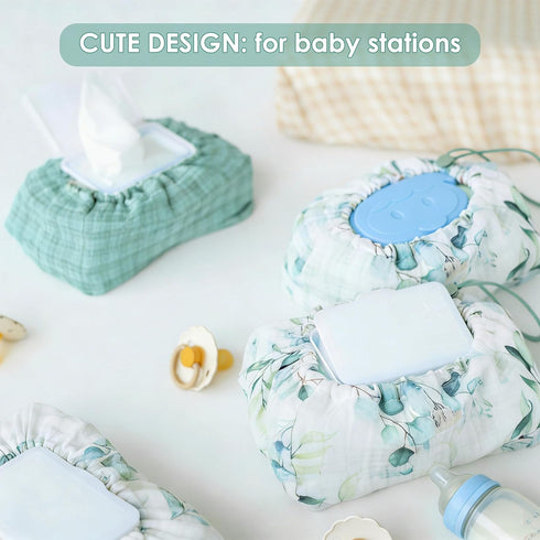 Packages, (2 Baby Wipes Cover, One Size Fits All Wipes Muslin Cotton Tissue Cover for Diaper Bag, Nursery& Changing