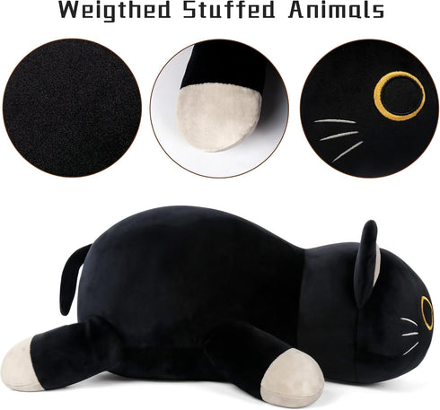 24" 4.2lbs Wepop Black Cat Plush Weighted Stuffed Animals, Weighted Black Cat Pillow Giant Cat Stuffed Animal Cuddle