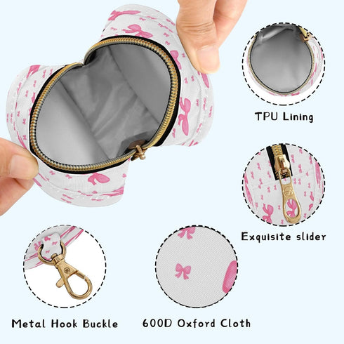 Nesatuwa Watercolor Pink Bows Pacifier Holder Case with Clip Portable Small Travel Pacifier Pouch for Mom Bag Zipper