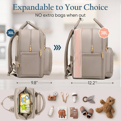 Backpack 30-38L) Backpack Qualyphant Diaper Bag - Extra Large Diaper Bag for Two Kids Twins (Expandable - Travel Baby