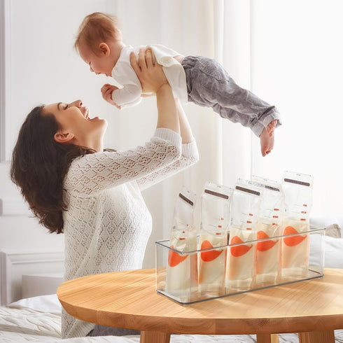4 Hudgan Pcs Storage Container Breastmilk for Fridge, Clear Organizer Bins for Milk Bags, Plastic Storage Bins