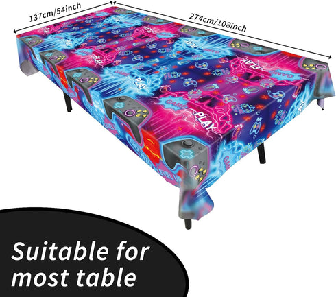 3pcs Video Game Tablecloth, Game Theme Birthday Decorations Supplies, Plastic Tablecloth, Rectangular Racetrack Tablecloth, Gamer TableCovers for Kids, 54 x 108 Inch