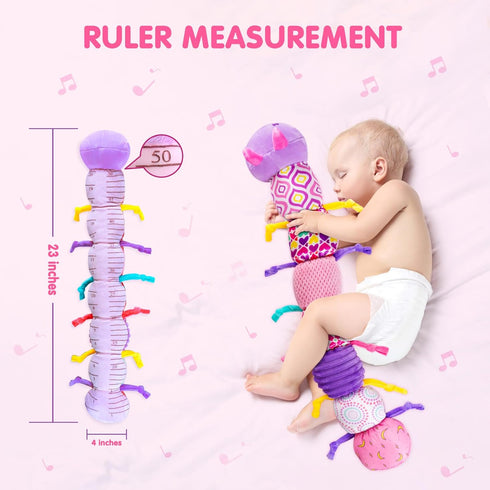 Baby Toy for 0-12 Months, Musical Stuffed Animal with Crinkle, Rattle & Textures - Caterpillar, Purple Birthday Gift