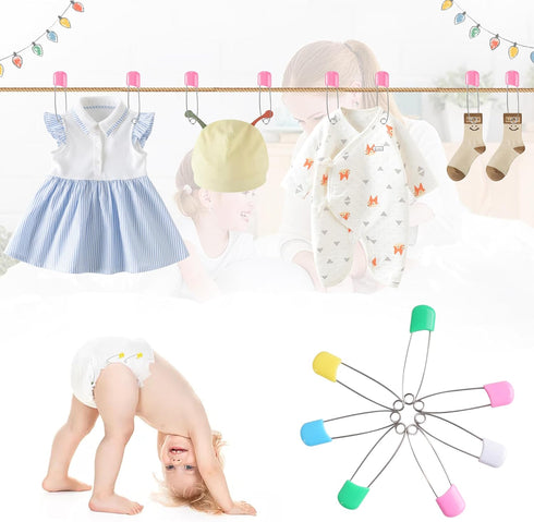 DF DUALFERV 110 2.1 Inch 5 Pcs Stainless Steel Diaper Pins, Baby Diaper Pins for Cloth Diapers, Plastic Head Baby