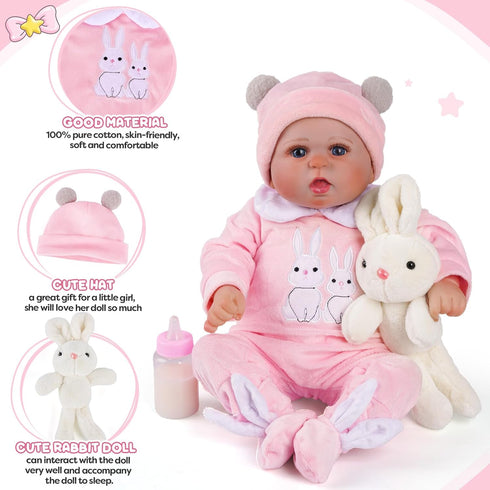 BABESIDE 8 Pcs Reborn Baby Doll Clothes with Bassinet for 17-22 Inch Baby Dolls, Outfit Accessories