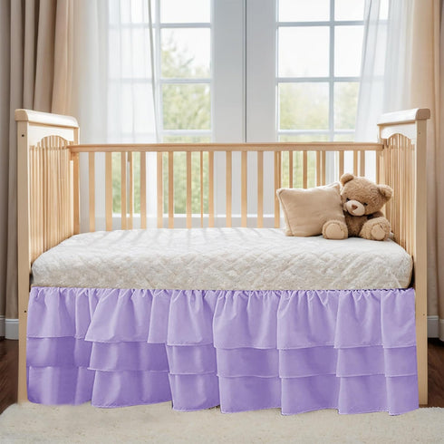 CATPAN 3 Girls,17.7" Cribs,28"x 52" Ruffled Crib Skirt Baby Bed:Solid Tiered Crib Baby Bedding Skirts,Crib Bed Skirt