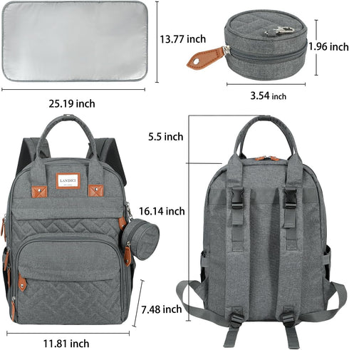 Backpack, Pack LANDICI Diaper Bag Multifunction Baby Diaper Bags with Changing Pad, Stroller Straps & Pacifier Case