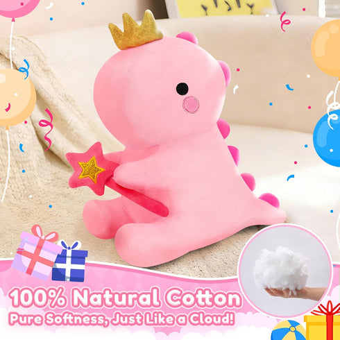 Girlfriend(Pink,12 inch) SQEQE Dinosaur Stuffed Animal, Cute Dinosaur Plush Toys with Fairy Wand, Dino Plushies
