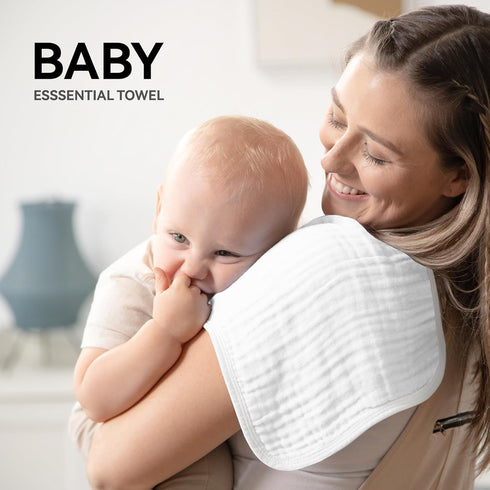 Synrroe Burp Cloths Large, Muslin Burp Cloths for Baby Girls and Boys, Pack of 10 Extra Absorbent and Soft Muslin Bibs, 6 Layers 20 by 10 Inches 100% Cotton (White 10 Pack)
