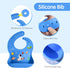 7 Pieces Silicone Baby Feeding Set, Food-Grade Astronaut Theme, Suction Plate and Bowl for Baby, Spoon, Fork, Bib, Cup, Straws, Baby Feeding Essentials for 6+ Months (Blue) by Ai Bei Parent Co.