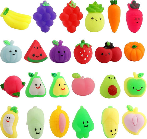Mochi Squishy Toys, 24 Pcs Fruit Squishy Party Favors for Kids, Stress Relief Squishies Bulk Gift for Goodie Bags