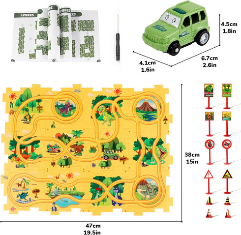 3 4 5 6 3-5, Set, 3 4 5 6 Plastic Dinosaur Puzzles for Kids with A Cute Car, Montessori Toys for Year Old Boys, Race