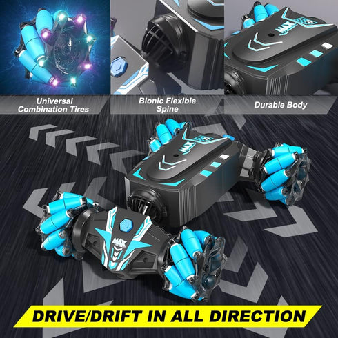 Axirata Remote Control Car Hand Controlled Gesture Stunt Car with Spray, Lights & Music for Kids 6-13, 4WD 2.4GHz