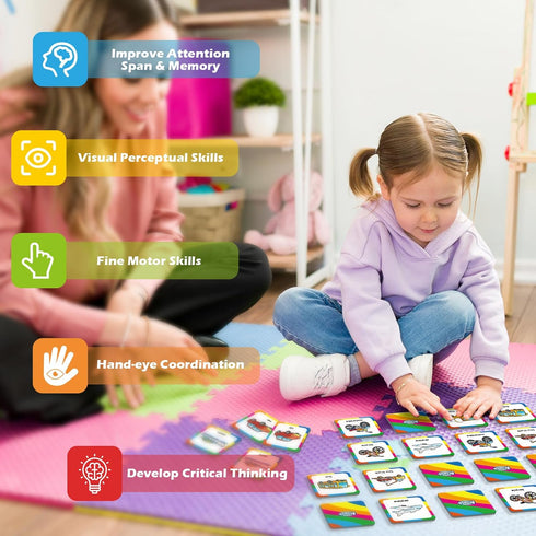 Memory Game for Kids, Vehicle 48 Pcs Toddler Card Games for Ages 3-6, Educational Flash Cards