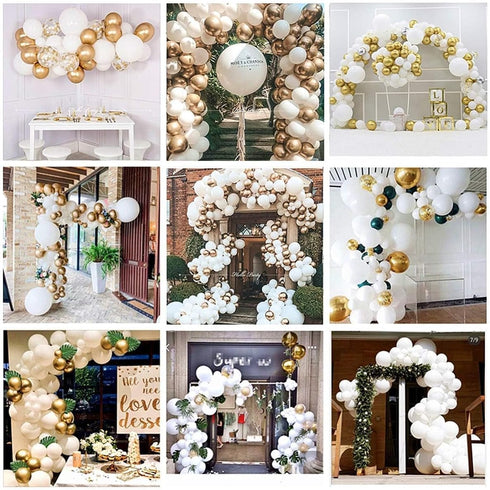 108pcs White Gold Balloon Garland Arch Kit, 5, 10 Inch 12" White Gold Confetti Balloons for Party Decorations