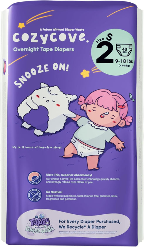Cozycove Size 2 S (9-18 lbs) Diapers, 40 Count, Totally Chlorine Free,