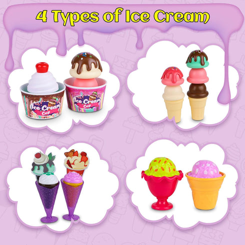 Magic4U 48 Set 3 4 5 6 Ice Cream Cart Toys for Kids, Piece Ice Cream Shop Pretend Play with Scooper, Toppings and Other