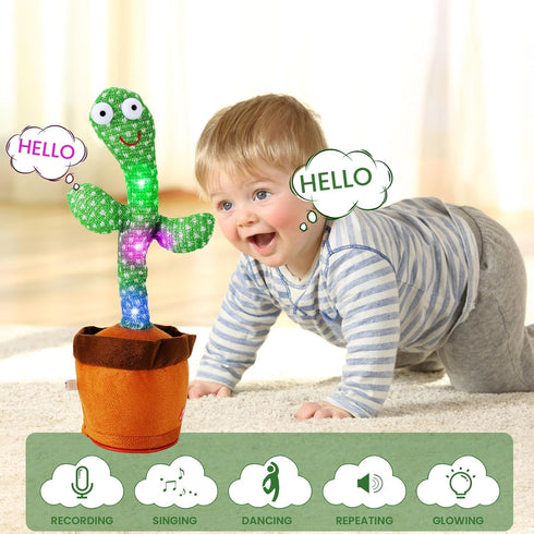 Dancing Cactus Interactive Toy, Talking Cactus with LED Lights, 60 Unique Songs for Kids, Rechargeable USB Cord Included