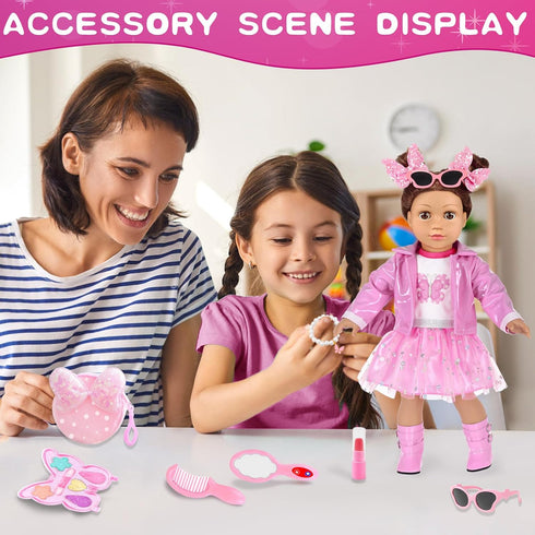 18 Inch Playset 18" American Dolls Clothes Pretend Makeup Accessories Gift for Girls,Cosmetic Bag Toys Fits for Dolls