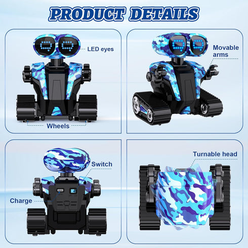MindPal Robot Toys Rechargeable RC Robots for Kids with LED Eyes Auto-Demonstration Dance & Sing Remote Control Emo